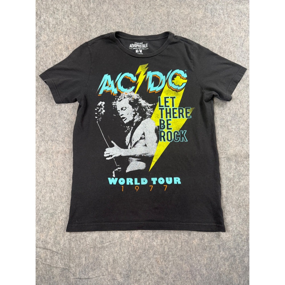 Aeropostale AC/DC Let There Be Rock World Tour 1977 Graphic T-Shirt Black Medium